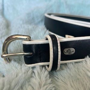 Lauren Ralph Lauren - Genuine Leather (Black w/ White Trim) - Size Large